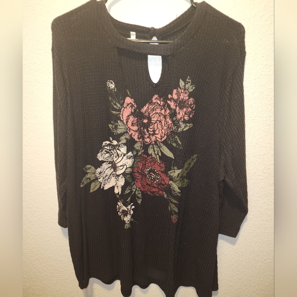 Maurices black floral long sleeve shirt, size 2